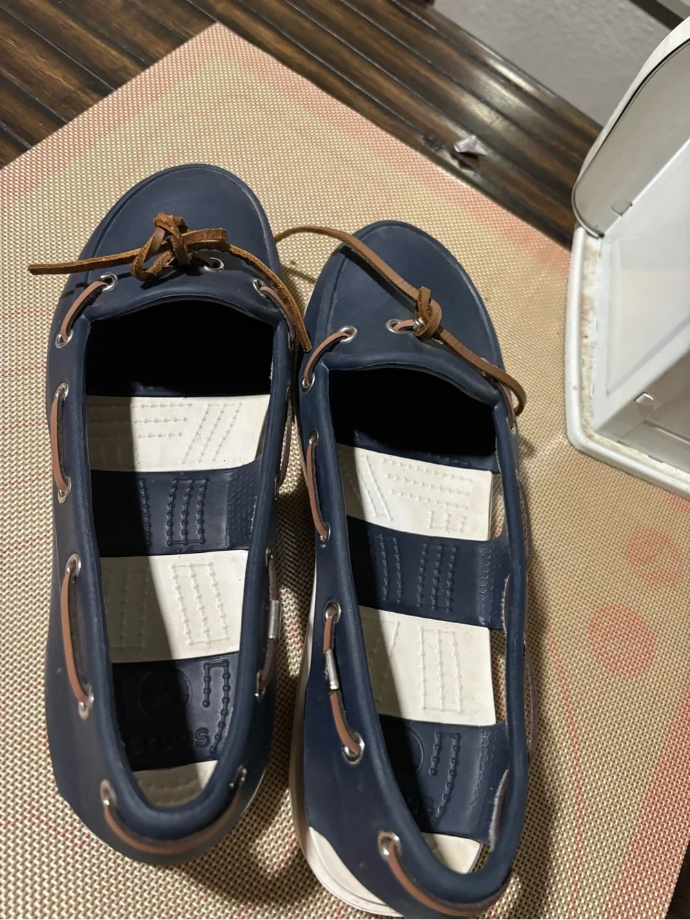 CROCS Navy Blue and Brown Bow-Trim Women's Sandal Flats